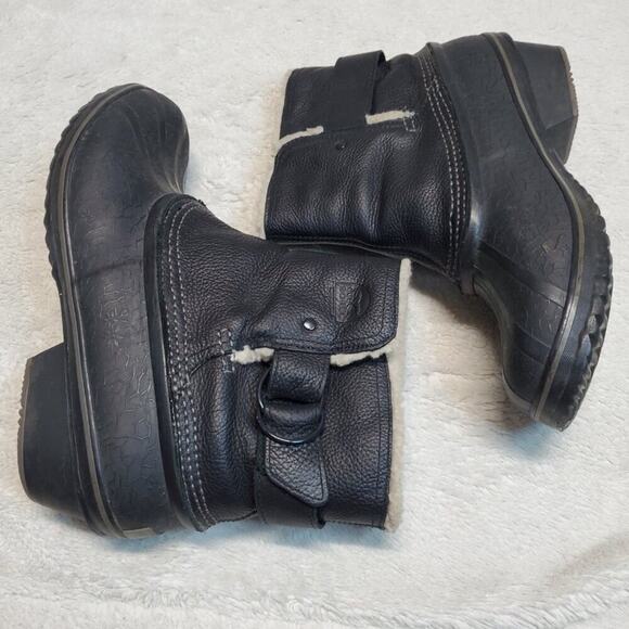 Sorel Black Leather Snow Mud Rain Outdoor Winter Fancy Heel Duck Boot‎ Women 10 - Picture 1 of 8